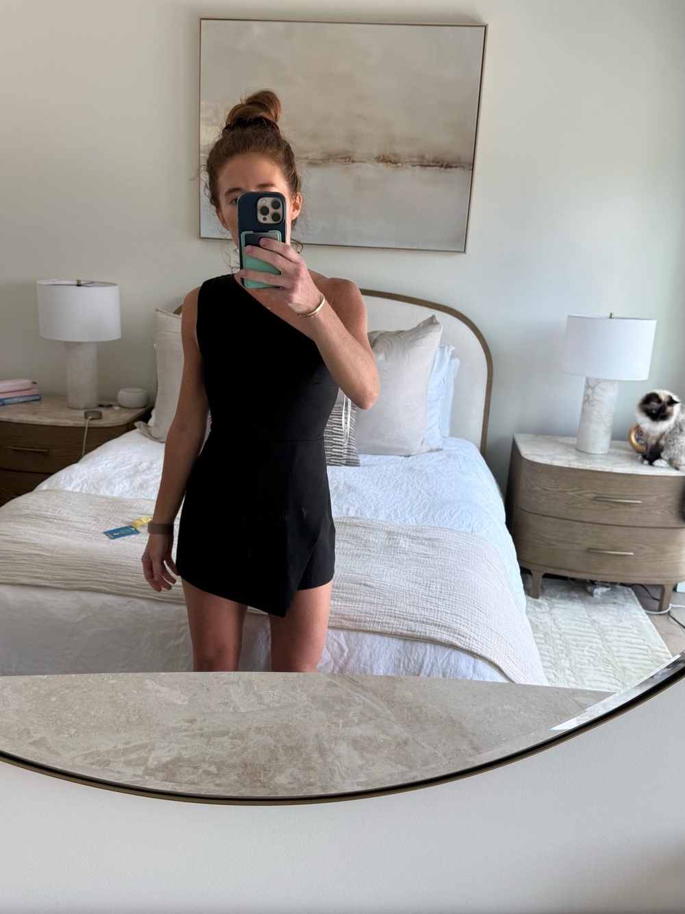 Lovers + Friends Black One-Shoulder Romper with Asymmetric Skort